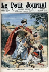 Kolonialismens hjältar (i Nordafrika) är hedrade allegoriska gravyr "Le Petit Journal", 6 mars 1910 (gravyr)