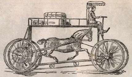 Hippocycle: uppfinning för "hästvård" som ett transportmedel efter ankomsten av bilar och cyklar. Gravyr i "" Le Pelerin"" av 9 augusti