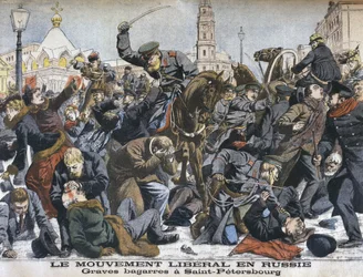 Den liberala rörelsen i Ryssland, våldsamma bråk i St. Petersburg, illustration från Le Petit Journal: Supplement illustre, 25 december 1904