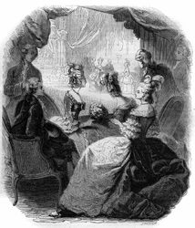 Dauphine Marie Antoinettes loge (1755-1793) under framförandet av Christoph Willibald Glucks opera "Iphigenie en Aulide" (1714-1787) 1774. Gravyr från 1856.
