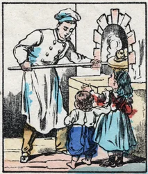 Konditorn. Gravyr i "" La chanson des metier"". Epinal avbildning, sent 1800-tal. Privat samling