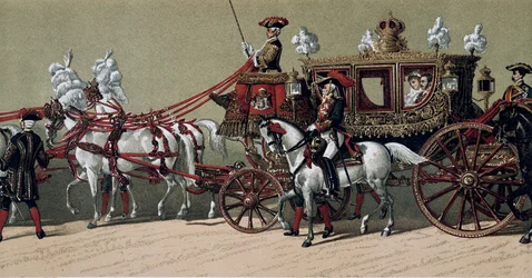 Den kungliga kortegen vid äktenskapet mellan kung Alfonso XII av Spanien (1857-1885) och Marie Christine de Teschen (1858-1929) 1879 (målning)