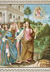 Tiburtis sibylla som tillkännager för Augustus Jesu Kristi ankomst, från "Science and Literature in the Middle Ages" av Paul Lacroix (1806-84) publicerad London 1878