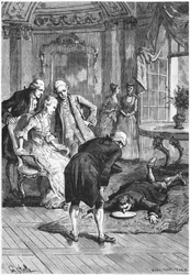 Sömngångaren Victor och markisen av Puysegur vid Madame de Montessons, illustration från Les Mysteres de la Science av Louis Figuier (1819-94) 1886