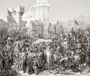 Överlämnandet av Acre till Filip II av Frankrike, kallad Philip Augustus, under det tredje korståget, från L
