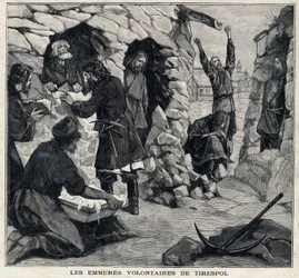 De frivilliga från Tiraspol i Moldavien som vill bli martyrer lever. I "" Le Peute Parisien"" den 23/05/1897. Privat samling