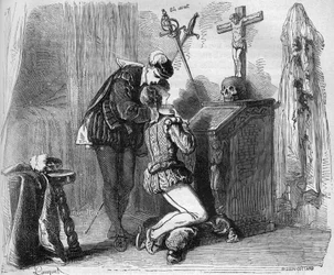 Den unge kung Henrik III (1574-1589) och en av hans Mignon. Gravyr i "Prostitutionens och utsvävningens historia bland alla världens folk från antiken till våra dagar" av Dr Th. -F. Debray. 1879.