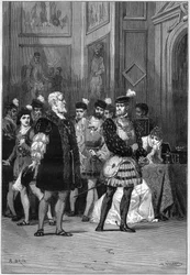 Teaterrepresentation: "" Hernani"" av Victor Hugo (1802-1885), akt III scen 6. Paris, Comedie Francaise