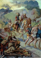 Théoderick, äldste son till Clovis, i Arvernes (Auvergne) (532-533). Chromolithography of the Series "" Patriotic Education through Image"".