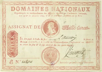 Tusen livre sedel med en bild av Ludvig XVI (1754-93) 1790
