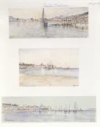 Tre vyer av Sainte Maxime (akvarell på papper)