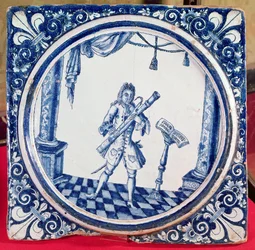 Kakel föreställande en fagottist, 1706 (fajans)
