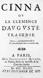 Titelsidan av Cinna ou la Clemence dAuguste av Pierre Corneille (1606-84) publicerad 1643