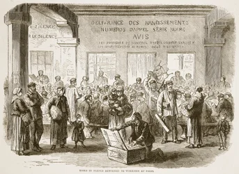 Verktyg i pant återlämnades till arbetare i Paris, illustration från Cassells historia om kriget mellan Frankrike och Tyskland, 1870-1871