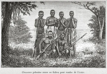 Traditionell dräkt för ursprungsbefolkningen i Gabon, illustration från 