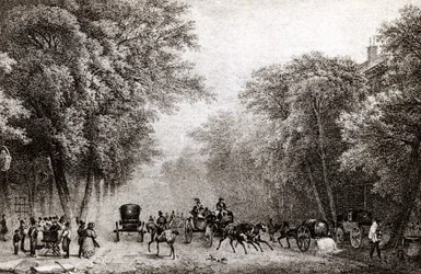 Trafik i Paris, Frankrike, på 1800-talet, cirka 1830