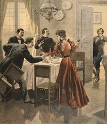 Tragiskt slut på en lunch, illustration från Le Petit Journal: Supplement illustre, 18 december 1898