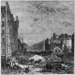 Förvandling av Paris under det andra imperiet: verk av Haussmann-boulevarderna. Invigning av den nya delen mellan rue Hautefeuille och rue de l