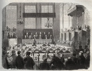 Rättegång mot William Palmer, vid Central Criminal Court, maj 1856, för att ha förgiftat John Parsons Cook, vid Rugeley (gravyr) - William Palmer inför Central Criminal Court i London 1856 - Gravyr i "Causes celebres de tous peuples" av Armand Fouqui