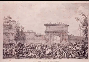 De franska trupperna under Napoleon Bonaparte intar Milano i triumf den 15 maj