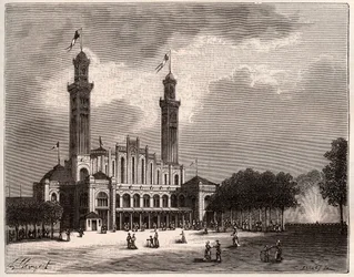 Trocadero i Paris - gravyr i "La France illustrée: geografi, historia, statistisk administration" av V.A. Malt-Brown. 1884