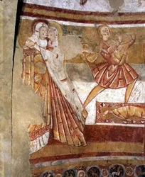 Två kvinnliga åskådare, detalj från en väggmålning som föreställer Petrus korsfästelse (se även 110618).