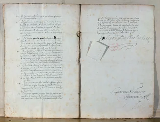 Två sidor från den franska akademins stadgar, 1635 (bläck på papper) (se även 179947)