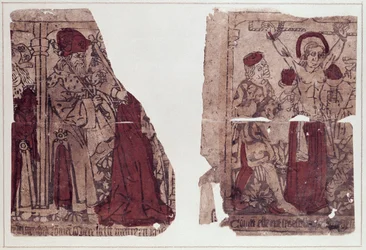 Två scener av St. Reginas martyrdöd (d.c.286) (xylograf)