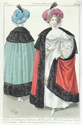 Två kvinnor med turbaner, klänningar och kappor av kashmir, från Costumes Parisiens, 1831