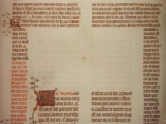 Oavslutad sida från Jean de Sys bibel, ca 1355 (pergament)