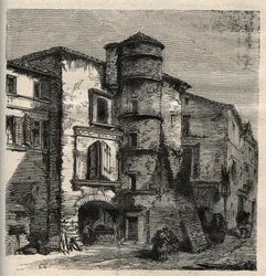Uzes - det gamla slottet -Gard - Frankrike - gravyr i "" PATRIE"" - PECTUREQUIREQUE BESKRIVNING AV FRANKRIKE I 6 BÅNDER AV LUCIEN HUARD - slutet av 1800-talet