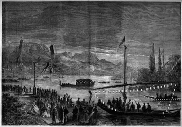 Venetiansk fest vid Annecysjön med anledning av besöket av Napoleon III och imponen Eugenie de Montijo. Annecy, Haute Savoie (74)