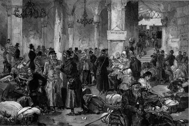 Wien 1882, Hall of the Lost Causes of the North Fahn: repatrieringen av judar som förvisats efter försoningen av den antisemitiska rörelsen som hade inträffat i Ryssland, från "Le Monde Illustre"