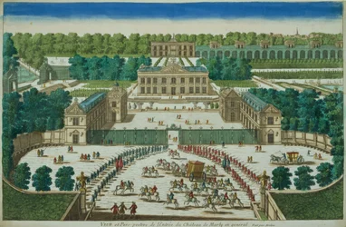 Utsikt och perspektiv på ingången till slottet Marly, graverad av Antoine Aveline (1691-1743)
