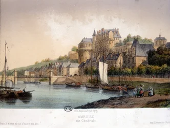 Vy över Amboise - litografi