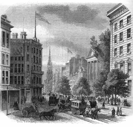 Vy över Boadway i New York. Gravyr från 1862-1863.