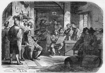 Vy över Cabaret des Porcherons i Paris. Gravyr i "Prostitutionens och utsvävningens historia bland alla världens folk från antiken till våra dagar" av Dr Th. -F. Debray. 1879.