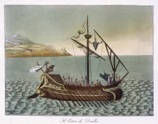 Vy över Corvus, sjökran, använd av G. Duillus, 1796