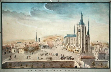 Utsikt över Dourdan av en fånge, ca 1800 (wc på papper)