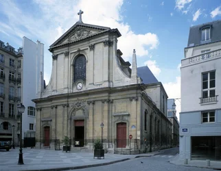 Utsikt över Basilica of Notre Dame (Notre Dame) Victories i Paris.