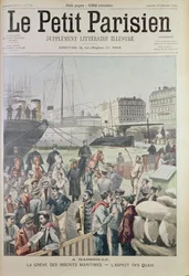 Utsikt över hamnen i Marseille under maritima strejken, från framsidan av Le Petit Parisien, 21 december 1902