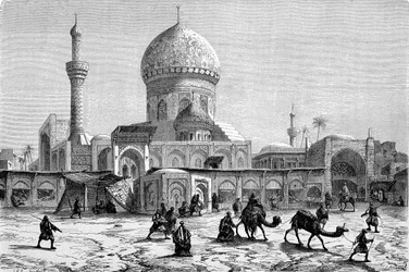 Utsikt över marknadsplatsen och Ahmet-Kiaia-moskén, Bagdad (gravyr)