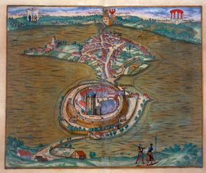 Utsikt över Place de Louis le Grand, med ett av rummen byggt för tillfället av Monseigneur le Dauphins bröllop (detalj av 101866) (färggravyr)