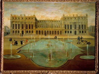 Utsikt över slottet i Versailles från sidan av trädgårdarna före 1678 Anonym målning av den franska skolan. 1600-talets sön. 1,36 x 1,54 m