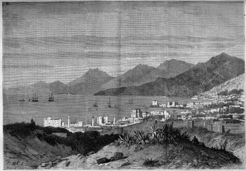 Utsikt över staden Beirut 1860. Gravyr i "The Illustrous World"" nr 172 den 28 juli 1860.