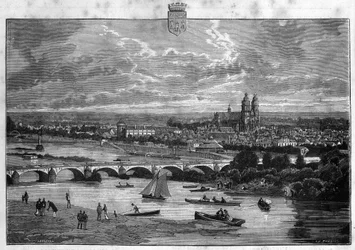 Utsikt över staden Tours i Indre et Loire. Gravyr från 1880 i "La republique illustree"" privat samling.
