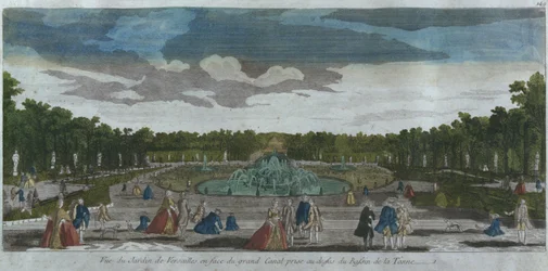 Utsikt över trädgården framför Canal Grande sett från Latonas fontän, Versailles, Frankrike