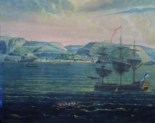 Utsikt över ön St. Helena, ca 1820 (wc och gouache på papper) (se även 182640)