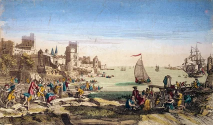 Vy över hamnen och skeppsvarven i staden Le Havre (Seine maritime).