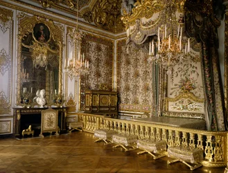 Utsikt över rummet för drottningen av Frankrike Marie Antoinette av Habsburg Lorraine (1755-1793). Versailles, slottsmuseum